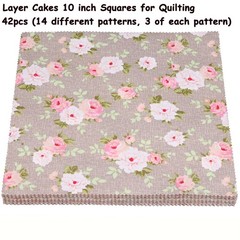 Layer Cake Fabric 42 Pcs 10″ x 10″ Pre-Cuts Vintage Light Brown for Quilting