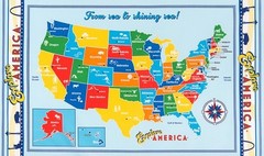 UNITED STATES MAP fabric panel EXPLORE AMERICA Bright colors US MAP BTP NEW