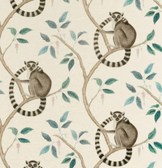 SANDERSON CURTAIN FABRIC DESIGN Ringtailed Lemur 2 METRES GREY LINEN BLEND