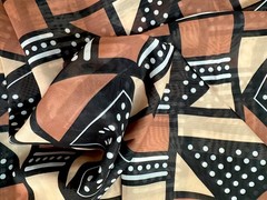 African Print, Chiffon Fabric – Black, Brown, Beige “Soro Soke”, ~2 Yards