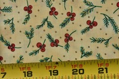 By 1/2 Yd/Red Berries Green Pine-Needles on Marbled-Tan Cotton/SSI/Pearson,P9300
