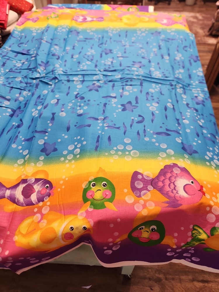 Vintage Cartoon Fish Seahorse Ombre Pastel Ocean 100% Cotton Children Fabric BTY
