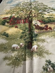 Vintage United Fabrics Silk Blend Scenic Slub Fabric Remnant Country Scene 44×30