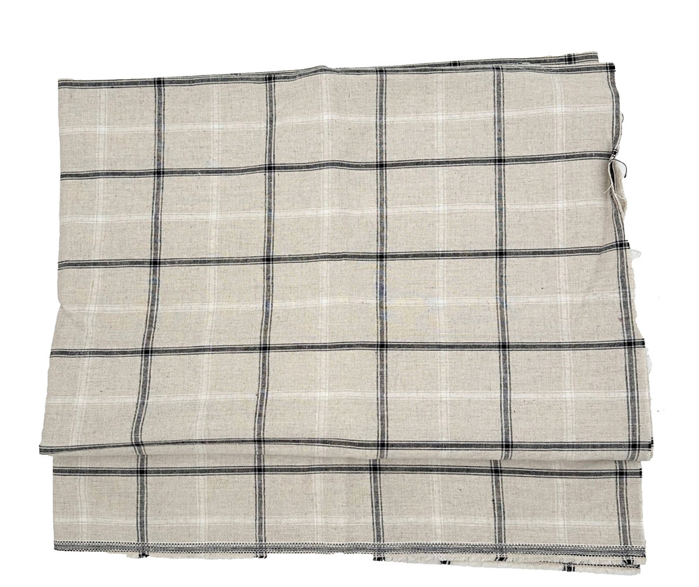 Unbranded Vintage Fabric 60”x 92″ Cotton Plaids Beige Black White