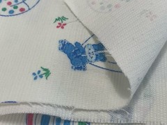 1 Yd Vintage White Corduroy Fabric Bear Balloon Blue Polka Dot Star 60W Juvenile