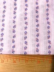 Vintage cotton polyester blend fabric/blue floral stripe on light pink 34″ x 44″
