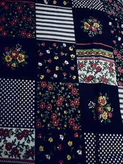 VTG Black & Brights Faux Ditsy Dots & Stripe Patchwork 3 ” SQ Cheater Quilt BTFQ