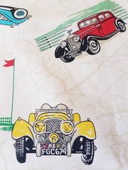 VTG Novelty Antique Cars Tossed on Map Detail by Princess Fabric # 309 BTHY