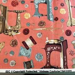 Vintage Couturier Pink Sewing Machine Button Thread Spool Scissors ESC 2 Yards
