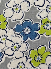 1930-1940s feedsack fabric piece 9×10″ lime green & teal floral