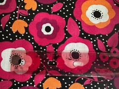 Large floral print COTTON FABRIC, flower, pink, black, hippie, boho, 1.5 yards