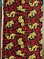 CHINESE DRAGON GOLDEN DRAGON FLAMES BLACK COTTON FABRIC FQ