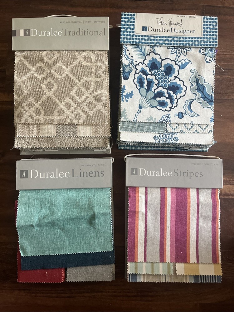 Duralee Fabric Sample Book Lot Of 4 Swatches Linen Stripes Traditional Sapphire