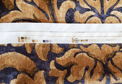 HOME SIGNATURE Vintage NOS- 5 Yds x 96″ Wide – Gold & Blue/Gray Damask Fabric