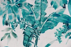 CHIVASSO CURTAIN FABRIC DESIGN Jungle Like 2 METRES TURQUOISE LINEN BLEND
