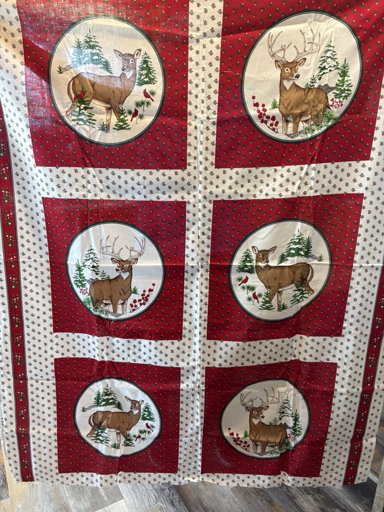 Wildlife Deer Pillow Quilt Fabric Panels Cranston 18×21 Holiday Red Green Buck