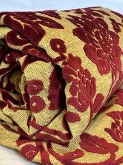 4-1/4Y Cantoni Sculpted Velvet Upholstery 58″ Fabric – Deep Ruby on Golden Tan