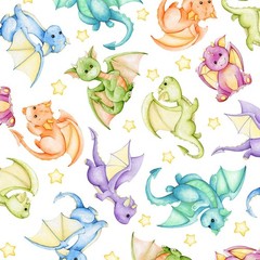 Baby Dragons Nursery Children’s Cotton Fabric – White Multicolor Quilting Home D