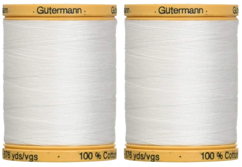 2-Pack – Gutermann Natural Cotton Thread Solids 876 Yards 876 yards, White