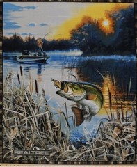 36″ X 44″ Panel Realtree Bass Fishing Fisherman Scenic Cotton Fabric D587.40