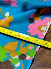 Vintage Retro VIP Fabric Pink Blue Green Mod Floral Semi Sheer 2 Panels 44×58”
