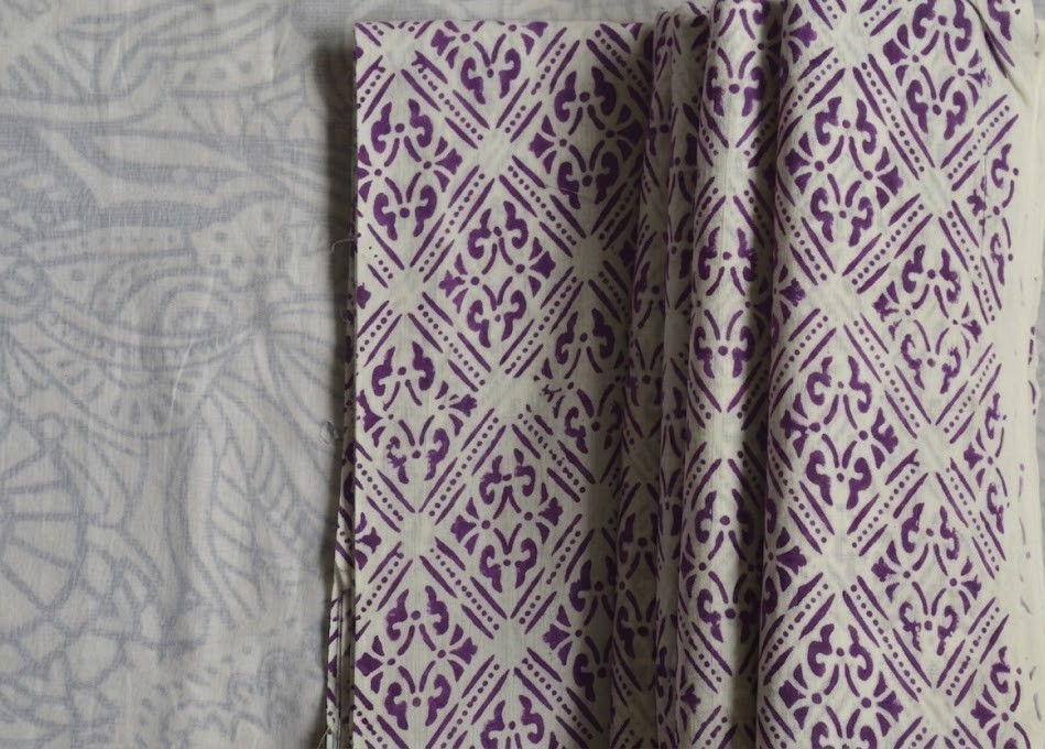 White & Purple Hand Block 5 Yard 100%Cotton Fabric NO TARRIF CHARGES 100%✅KK17