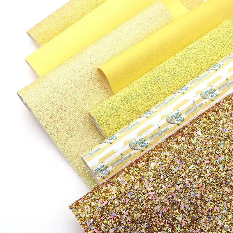 CraftsFabrics 7pcs A4 Glitter Lychee Pebble Printed Faux Leather Fabric Sheets