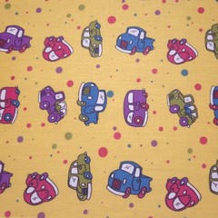 Retro Vintage Cars Polka Dot Yellow Poly Cotton Fabric 58″ By The Yard