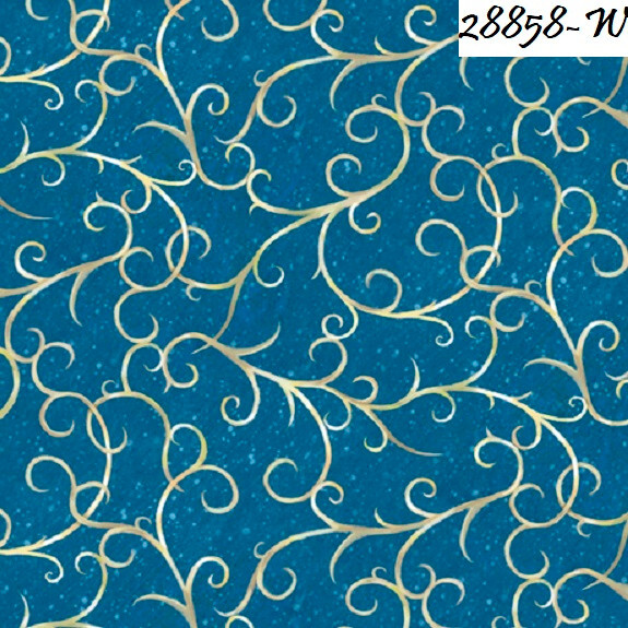 Winter Wishes cotton quilt fabric QT fabrics Holiday 28858-W Dark Teal Scroll