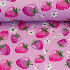 1M X 1.50M Cotton Jersey Melody Strawberries Pink