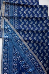 Ajt TIAN CHENG Fabric-Boho-Hippie Blue Fan Print Double Border Cotton- 1.5 YARDS