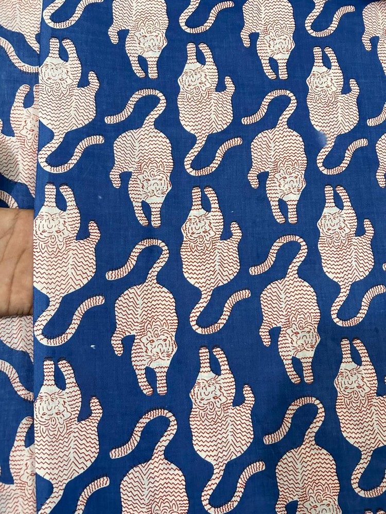 5 Yard Indian Blue Tiger Hand Block Print Cotton Fabric Dressmaking Sewing Art