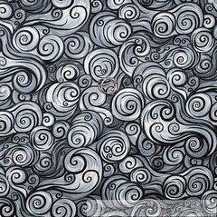 BonEful FABRIC FQ Cotton Quilt Black Gray White Scroll Swirl Dark Night Sky Sale