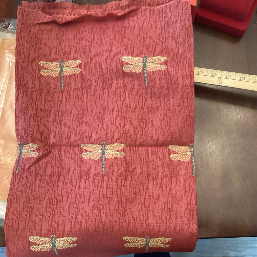 Fabric Light Burgundy Red With Embroidered Dragonflies 56” W X 44” L