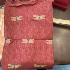 Fabric Light Burgundy Red With Embroidered Dragonflies 56” W X 44” L