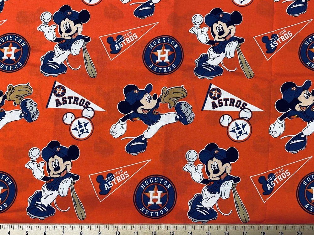 RARE MLB 2018 HOUSTON ASTROS MICKEY MOUSE, 1/4 yard (9”x 44”) 100% Cotton Fabric