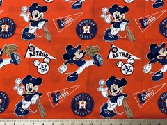RARE MLB 2018 HOUSTON ASTROS MICKEY MOUSE, 1/4 yard (9”x 44”) 100% Cotton Fabric