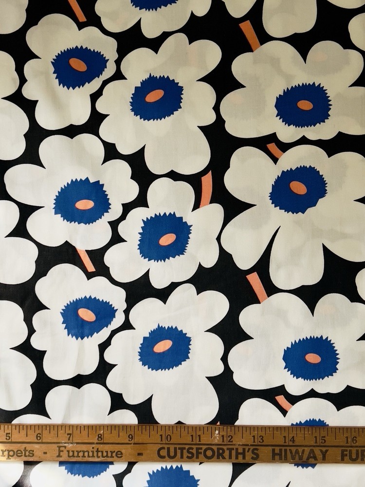 BOLD BLACK BLUE FLOWER COTTON DECOR FABRIC MARIMEKKO UNNIKO STYLE 64” WIDE BTY