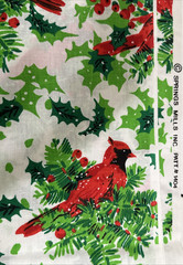 Vintage Christmas Fabric Spring Mills Red Cardinal Green Holly Berry 2 1/2 Yards