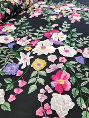 Multicolor Embroidery Pink Yellow 3d Floral Lace Fabric 50” W 1 Yard Black MESH