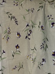 Linen Blend Woven Fabric Iris floral tan background 35”x52” Linen Weave Texture