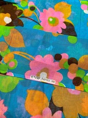Vintage Retro VIP Fabric Pink Blue Green Mod Floral Semi Sheer 2 Panels 44×58”