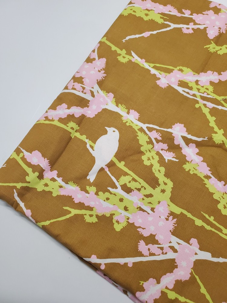 Joel Dewberry Fabric Aviary Birds Sparrows Bark Pink Brown Sew Quilt ONE YARD