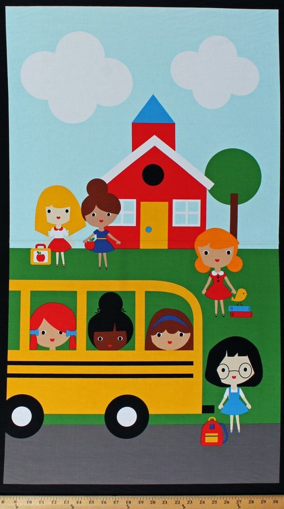 23.5″ X 44″ Panel School Bus Kids Teachers Back to School Cotton Fabric D507.22
