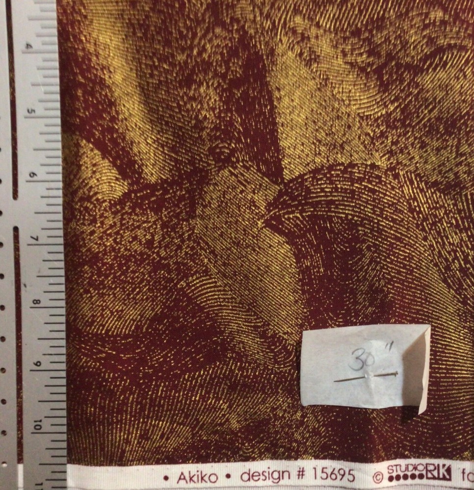 Robert Kaufman Akiko 15695 Burgundy Metallic Gold Cotton Fabric 30 Inches
