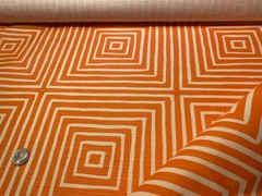 1Yd Quadrille CHINA SEAS Ziggurat Large Scale Orange on Tint 55% Linen Fabric