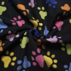 Rainbow Paw Print Fleece Fabric 58″ Wide Printed Fleece by the Yard Black