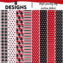 40 PCS Cotton Fabric Strips Red Black Heart Polka Dots Plaid Roll Quilting