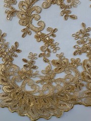 Melody GOLD Polyester Floral Embroidery with Sequins on Mesh Lace Fabric by the