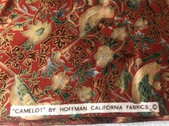 1 2/3- YARDS Red/Metallic Gold Bird Print “CAMELOT” Hoffman CA Cotton Fabric 45″